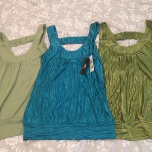3 BCX Tank Tops Sz Small Green & Blue (1 New, 2 Used)